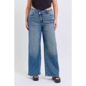 NEW CELLO low rise repositioned wide leg jean - plus in medium denim